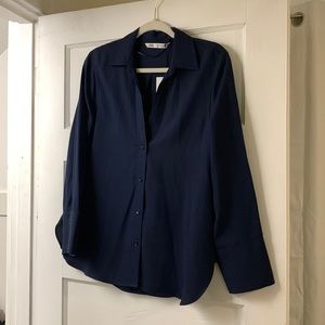 Zara Navy V-Neck Collared Button Down Shirt | S